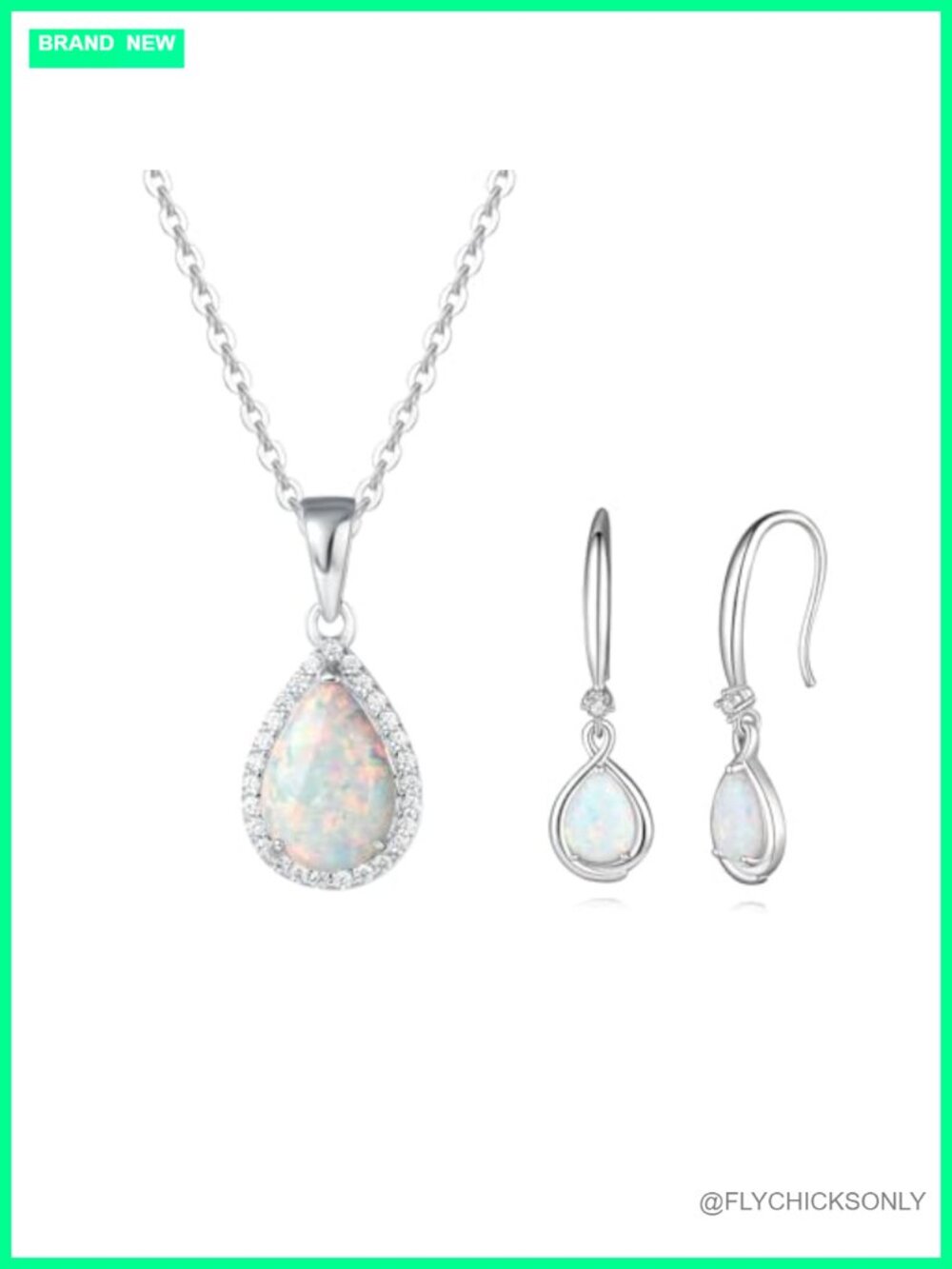 Sterling Silver Created Opal Teardrop Halo Necklace and Infinity Dangle